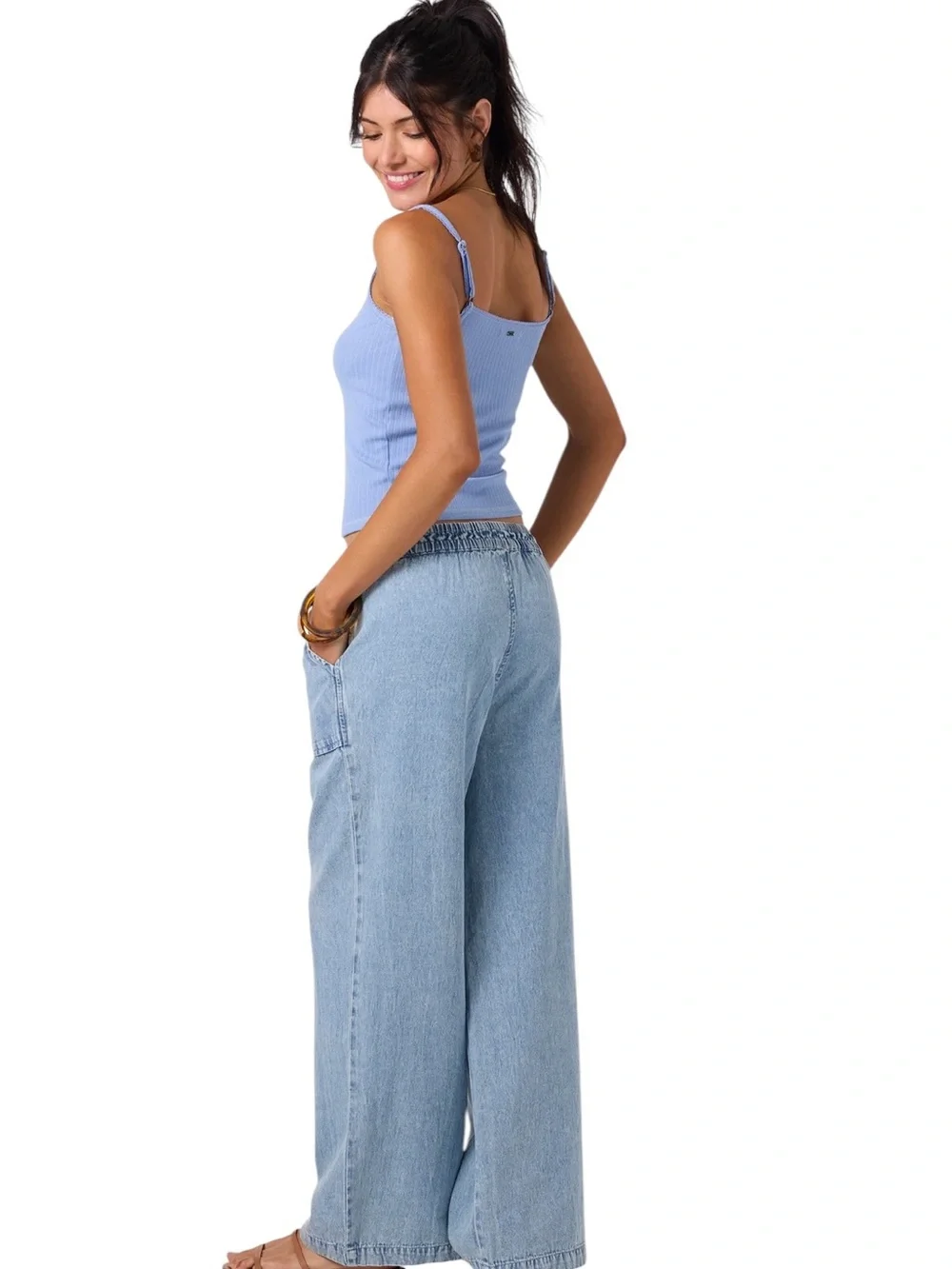 O’Neill Sevie Denim Pants in Drifter Light Blue Denim Wide Leg Pants Size M